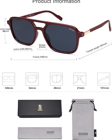 SOJOS Retro Aviator Sunglasses for Women Men,Trendy Rectangle Womens Mens Shades Sun Glasses SJ2202