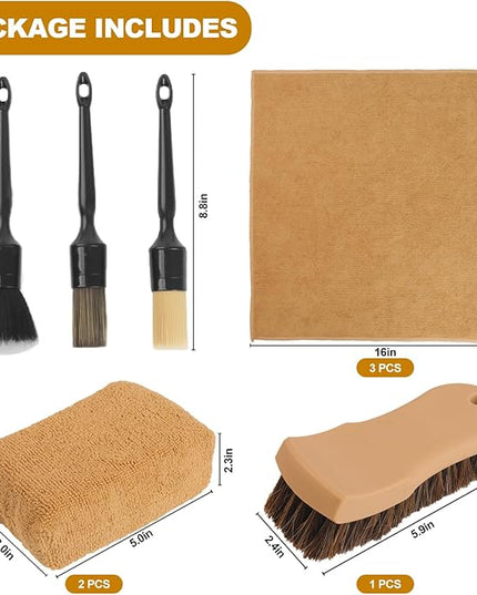 10PCS Car Cleaning Kit, Car Detailing Kit Interior Cleaner, Long Bristle Horse Hair Leather Cleaning Brush, Car Detailing Brushes, Microfiber Cloth & Applicator, Car Cleaning Supplies for Interior