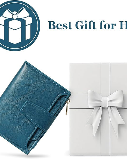 Airkit Small Wallet Women RFID Blocking Soft Leather Bifold Compact Card Holder Wallet for Women with Zipper Coin Pocket 4 ID Window