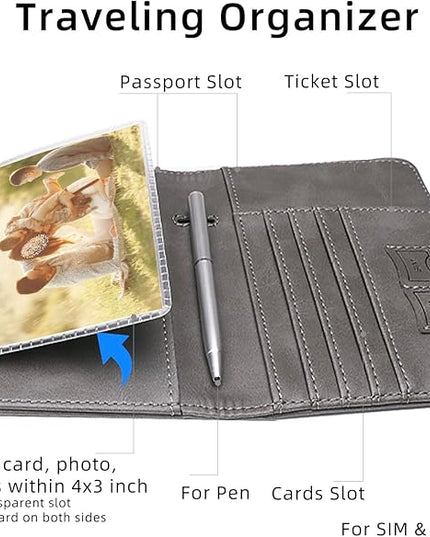 WALNEW Passport Holder for Travel, RFID Passport Cover Wallet for Women Men, PU Leather Passport Book Card Holder Case with Pen (Upgraded, Upgraded-Gray)