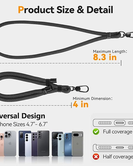 Phone Wrist Strap with 2 Phone Tether Tab, 2 Pack Adjustable Anti-Theft Cell Phone Lanyard for Travel & Outdoors