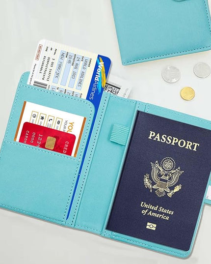 Melsbrinna Premium Leather Passport Holder Covers Case, Waterproof Rfid Blocking Travel Wallet Passport Holder with Pen Holder, Cute Passport Book for Women/Men
