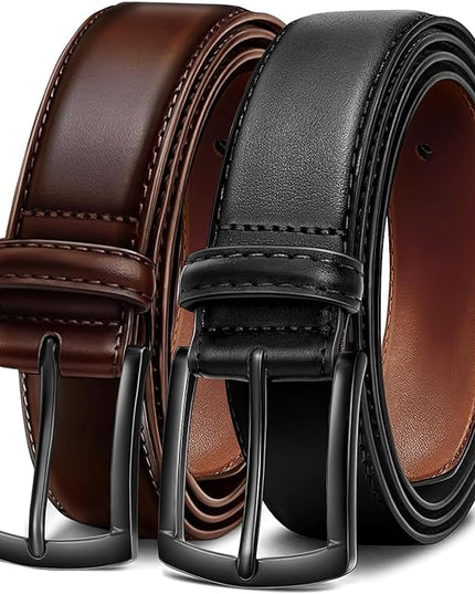 Men's Belt 2Pack Genuine Leather Belt for Men Dress Casual Golf Jeans Pants 1 3/8"