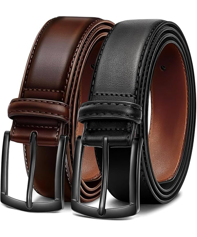 Men's Belt 2Pack Genuine Leather Belt for Men Dress Casual Golf Jeans Pants 1 3/8"