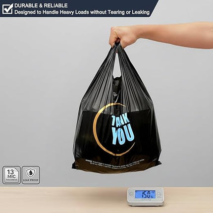 YoYoRain 855 Pack Black T-Shirt Bags with Handles, 11.5"x6.25"x21" Durable HDPE Plastic Shopping & Carry-Out Bags for Grocery, Retail, Takeout & Small Business