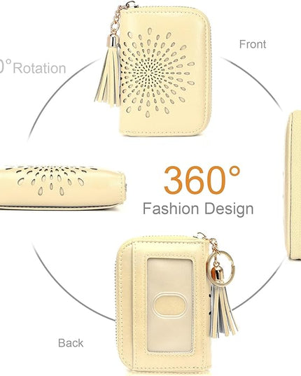 APHISON RFID Credit Card Holder Zipper Card Case Small Wallets for Women Leather Sunflower Style Ladies Girls Credit Card Case 1ZIP-LIGHT-YELLOW