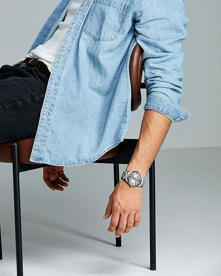 CIVO Analog Wrist Watches for Men: Waterproof Stainless Steel Mens Watches - Silver Watch with Easy Read Dial Men's Watch for Gift
