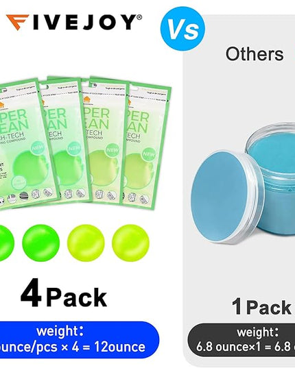 FiveJoy Car Cleaning Gels, 4-Pack Universal Auto Detailing Tools Car Interior Cleaner Putty, Dust Cleaning Mud for PC Tablet Laptop Keyboard, Camera, Printers, Calculator - 320g (2.8oz/pcs)