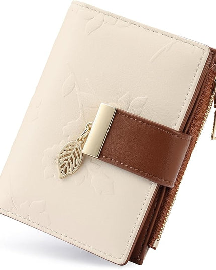 yiijay Small Wallet Women RFID Blocking Leather Bifold Wallet Credit Card Holder for Women Ladies Compact Wallet Mini Purse With Zipper Pocket