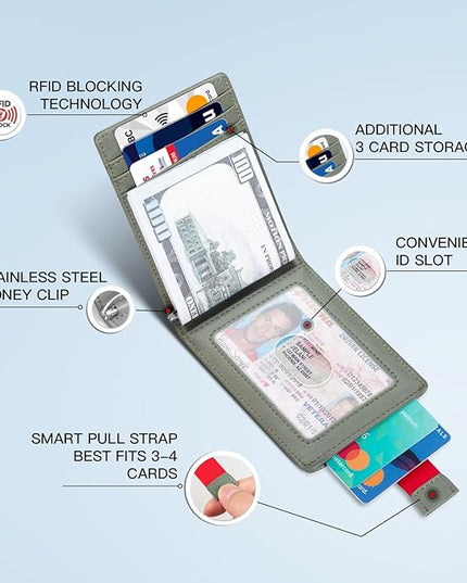Zitahli Wallet for Men-6 Slots ID Window-Mens Wallets-Slim Wallet Classic Spring Money Clip RFID Blocking-Gift for Men