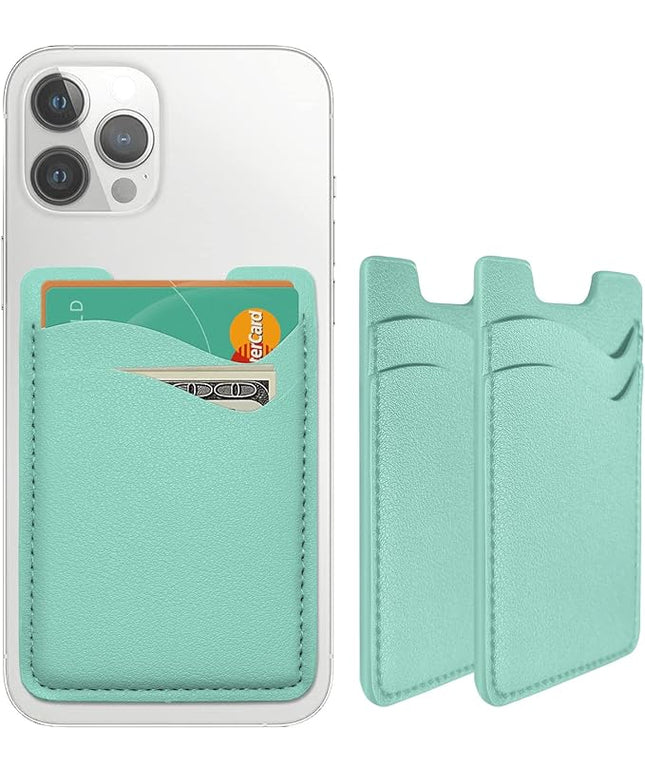 Leather Card Holder Phone Case, Stick-On Wallet, Stretchy & Compatible with iPhone, Samsung - 2Pack Green