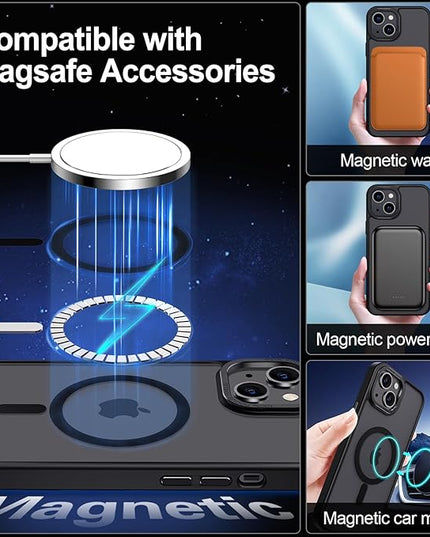 Hython Case for iPhone 14 Case Magnetic Translucent Matte Phone Cases 6.1" [Compatible with MagSafe] Thin Slim Fit Shockproof Bumper Hard Protective Cover for Women Men Girls, Frosted Black