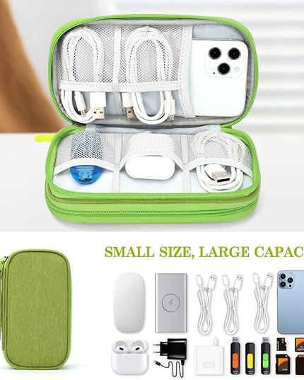 FYY Travel Cable Organizer Pouch Electronic Accessories Carry Case Portable Waterproof Double Layers All-in-One Storage Bag for Cord, Charger, Phone, Earphone Green