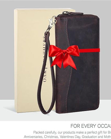 Oak Leathers Brown Leather Wallet for Women - RFID Womens Wallet Clutch with 8 Credit Card Holder, Coin Pocket