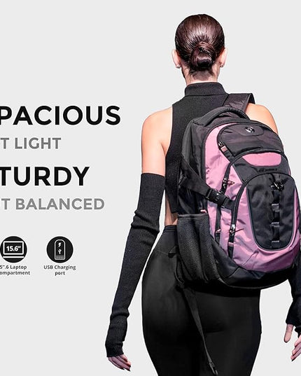 Swissdigital Design Laptop Backpack with USB Charging Port, Travel Backpack Fits 15.6 inches Computer, 31L College School Backpack for Women, Light Purple/Black | SD803-85