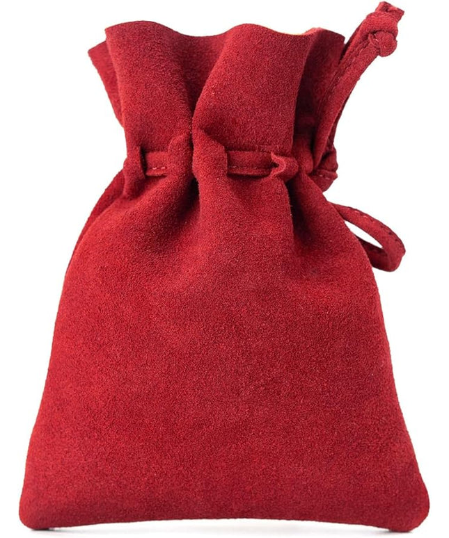 Medieval Drawstring Coin Pouch Bag, Leather Coin Pouch，Renaissance Drawstring Pouch Dice Bag, Small Coin Purse for Women/Men, Brown Swayze Suede Red