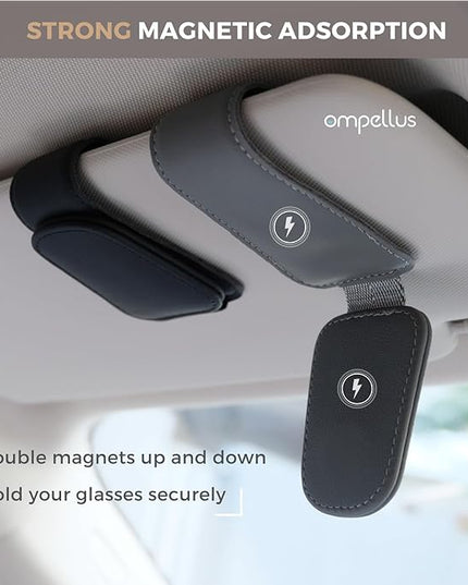 2 Pack Magnetic Leather Sunglass Holder, Eyeglass Hanger Clip for Car Sun Visor, Suitable for Different Size Eyeglasses (Green, 2 Pack)