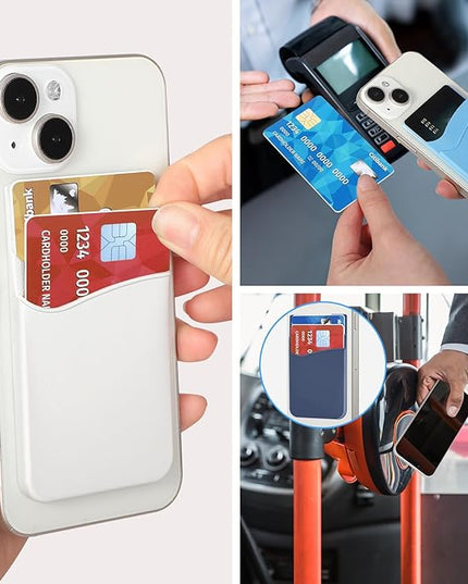 SS Card Holder for Phone Case - Silcone Stick On Credit Card Phone Wallet for Men & Women, Ultra-Thin & Portable, Compatible with iPhone/Android/Samsung Galaxy, Holds Cards & Cash, Hands-Free (5 pack)