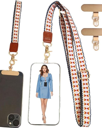 LEMEDE Phone Charm Lanyard, Gold Buckle Adjustable Crossbody and Wrist Strap with 2pcs 360-Degree Rotatable Phone Pad