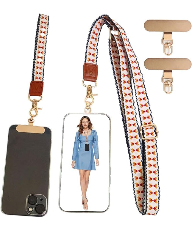 LEMEDE Phone Charm Lanyard, Gold Buckle Adjustable Crossbody and Wrist Strap with 2pcs 360-Degree Rotatable Phone Pad