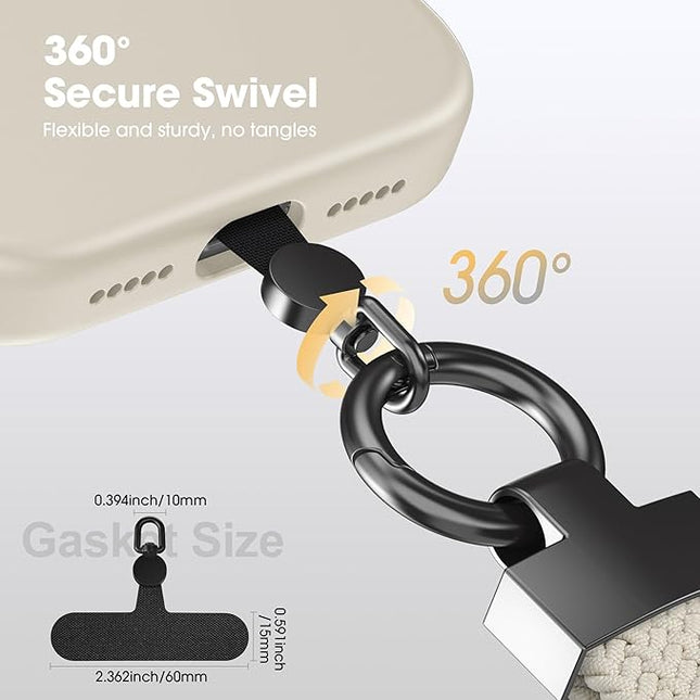 Elastic Phone Lanyard with Phone Tabs, Stretchy Braided Cellphone Wrist Strap and Keys Keychain