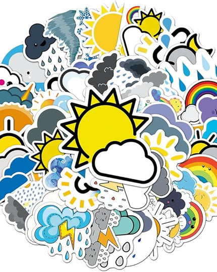 Graphic Weather Icon Vinyl Stickers, 50 PCS Waterproof Flat Symbol Decals for Laptops, Scrapbooking, Journals, Notebooks, Water Bottles, Suitcases, Phones & DIY Decor