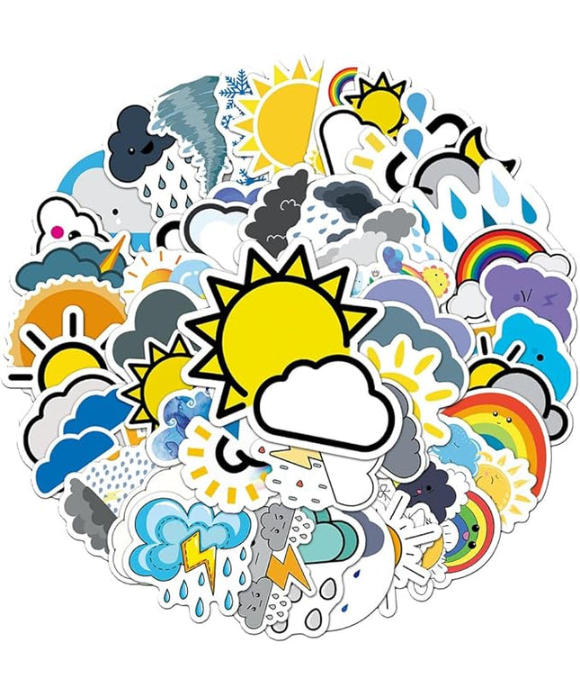Graphic Weather Icon Vinyl Stickers, 50 PCS Waterproof Flat Symbol Decals for Laptops, Scrapbooking, Journals, Notebooks, Water Bottles, Suitcases, Phones & DIY Decor