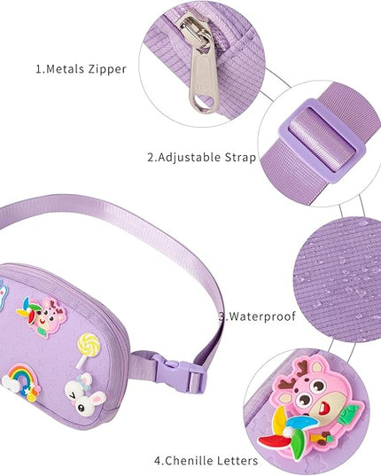 Cute Diy Pink Waist Fanny Pack for Girls, Crossbody Bag Purse Belt Bag,Dance Recital Birthday Gifts for 3 4 5 6 7 8 9 10 11 12 Year Old Kids.(916Purple)