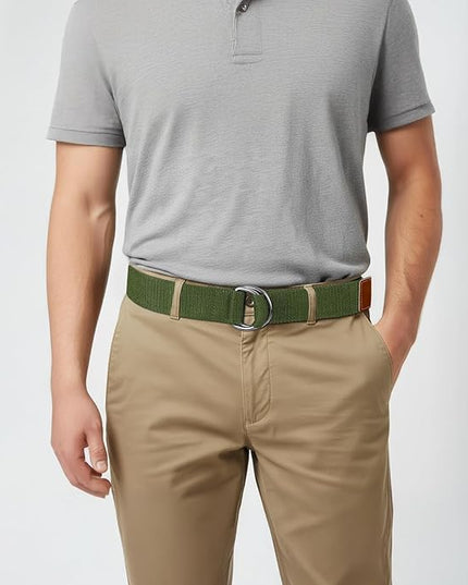 maikun Mens & Womens Canvas Belt with Black D-ring Buckle 1 1/2" Wide Solid Color Fabric Belt for Men