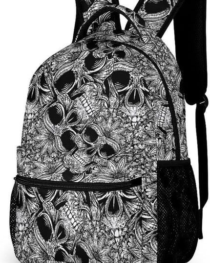 Fashion Black White Skull Backpack Lightweight Large Capacity Laptop Daybag for Travel Work