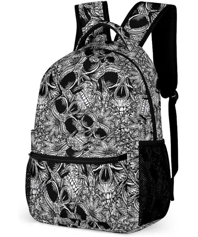 Fashion Black White Skull Backpack Lightweight Large Capacity Laptop Daybag for Travel Work