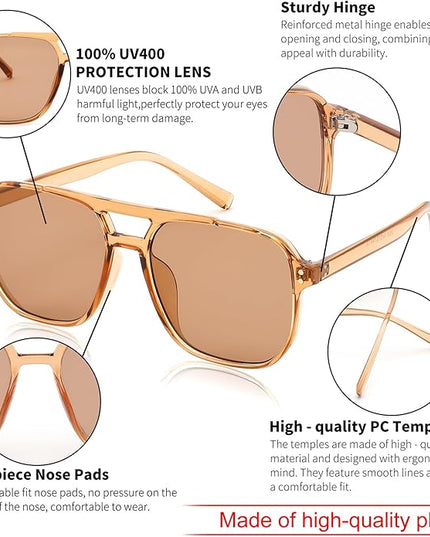 FEISEDY Retro Square Aviator Sunglasses Women Men 70s Vintage Trendy Plastic Frame Sun Glasses B2835