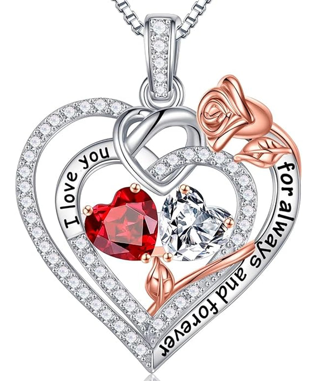 Iefil Christmas Gifts for Wife Women - 925 Sterling Silver Double Birthstone Necklace, Anniversary Birthday Gifts for Women, Jewelry Gift for Wife Girlfriend Mom Her