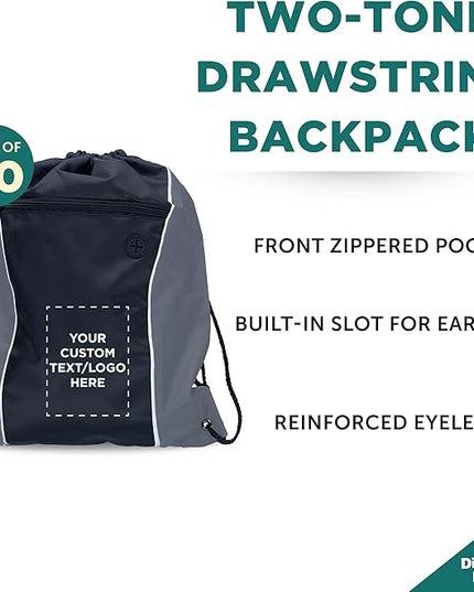 DISCOUNT PROMOS Two-Tone Drawstring Backpack Non-Woven - 50 pack - Customizable Text, Logo - Durable Sports Backpacks - Ideal for Work, Sports, Travel, Gym & More - Grey