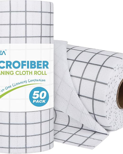 AIDEA Microfiber Cleaning Cloth Roll, 50PK, Microfiber Kitchen Towels, Reusable Paper Towels Tear Away Cloth, Lint Free Rags for House, Window, Cleaning Supplies 11.5"×11.5"