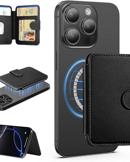 TopMade for Magsafe Wallet, Strongest Magnetic Card Holder for iPhone 17/16/15/14/13/12 Series, Slim Magnetic Phone Wallet, 4 Cards Holder, Vegan Leather, RFID Blocking, Open ID Window, Black