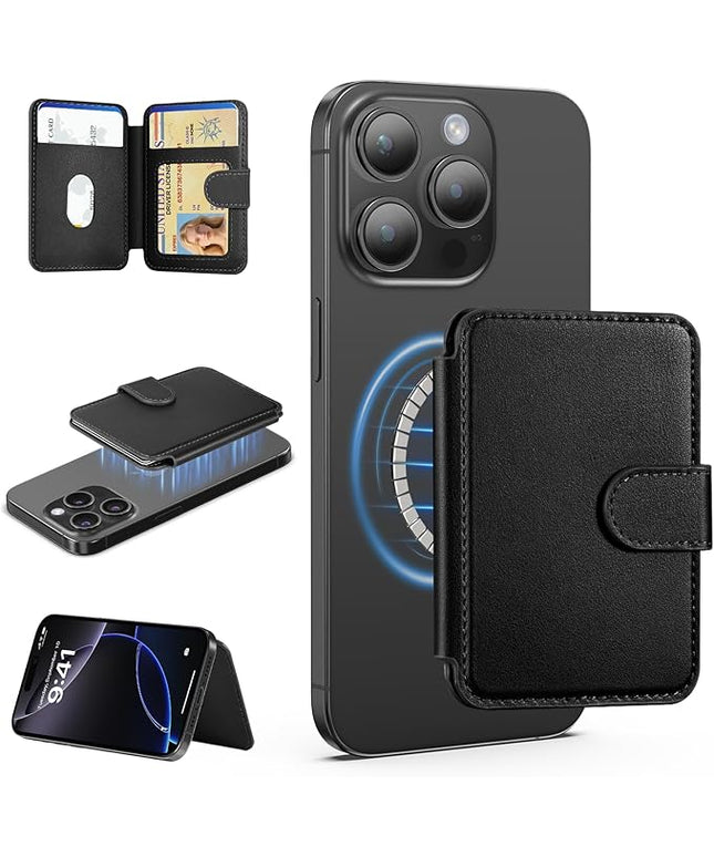 TopMade for Magsafe Wallet, Strongest Magnetic Card Holder for iPhone 17/16/15/14/13/12 Series, Slim Magnetic Phone Wallet, 4 Cards Holder, Vegan Leather, RFID Blocking, Open ID Window, Black