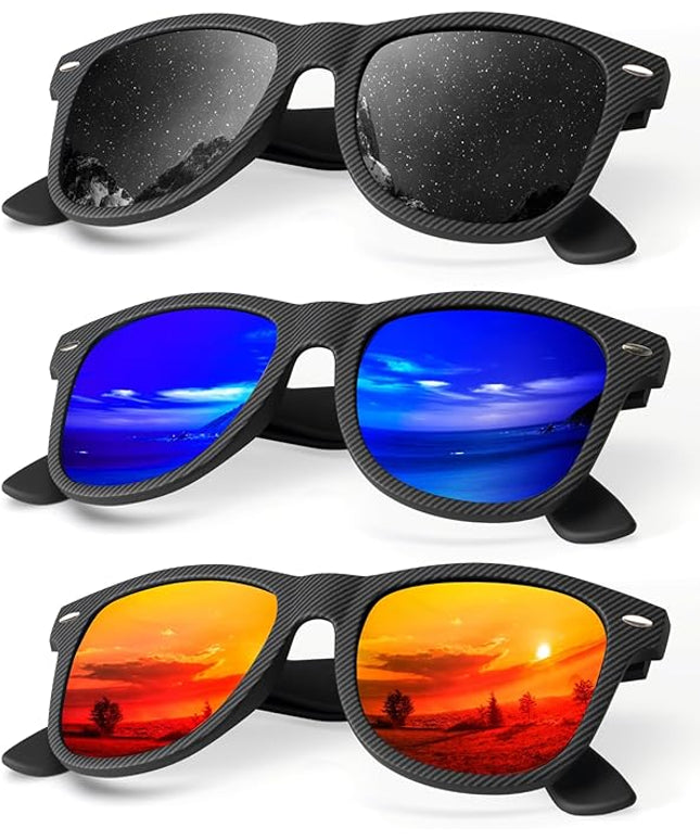 KALIYADI Polarized Sunglasses for Men and Women Matte Finish Sun glasses Color Mirror Lens UV Blocking (3 Pack)