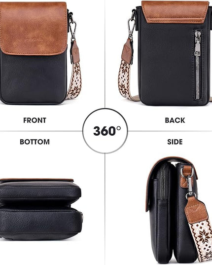POIUGOYA Small Crossbody Bags for Women Trendy,Leather Triple Compartment Cell Phone Crossbody Wallet Purses with Card Slots