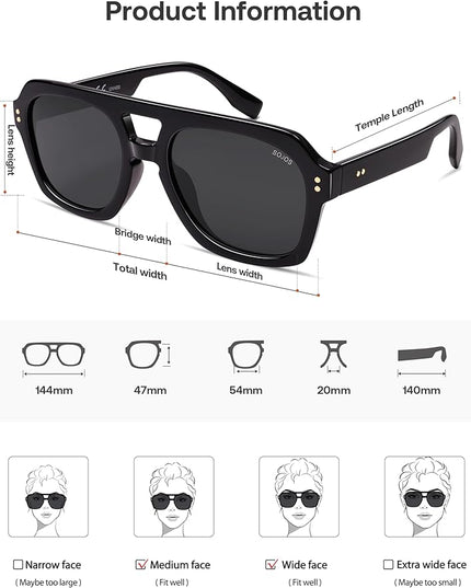 SOJOS Retro Thick Polarized Aviator Sunglasses for Women Men, Large Trendy Bold Square Pilot Shades SJ2385