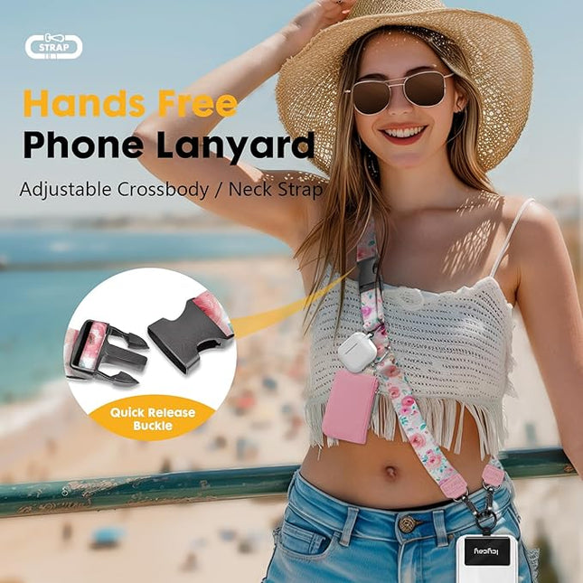 Phone Lanyard Crossbody, Peony Flower Cell Phone Strap for Around The Neck Adjustable, Anti Theft Cute Lanyard for iPhone Case ID Holder Keys Accessories Travel Essential
