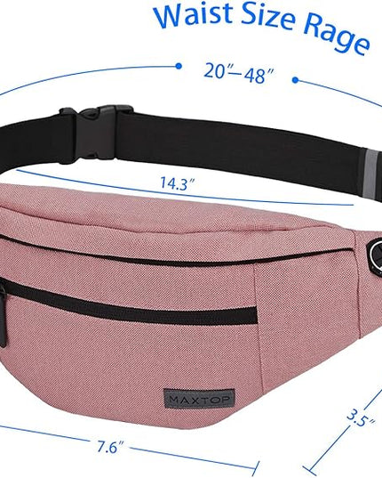 MAXTOP Large Crossbody Fanny Pack with 4-Zipper Pockets,Gifts for Enjoy Sports Festival Workout Traveling Running Casual Hands-Free Wallets Waist Pack Phone Bag Carrying All Phones