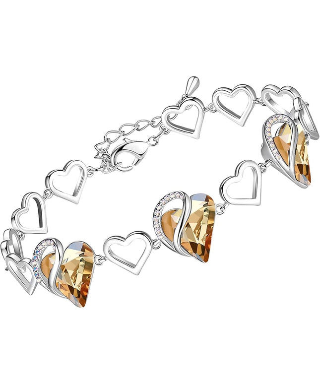 Leafael Infinity Love Heart Link Bracelets, Birthstone or Healing Stone Crystal Bracelet for Women, Silver Tone Jewelry Gifts for Her, 7-inch Chain and 2-inch Extender