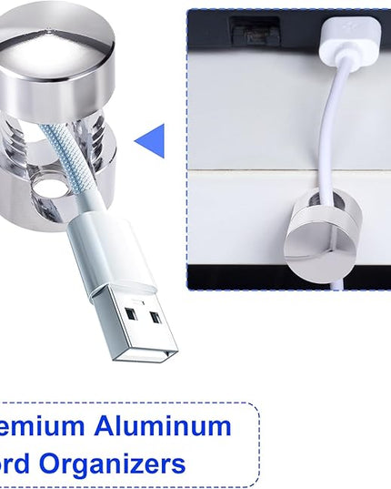 5 Sets Charger Holders for Cords, Silver Adjustable Cable Anchor Holders, Adhesive Metal Cord Clips, Cable Management Wire Organizers for Desk, Office, Nightstand