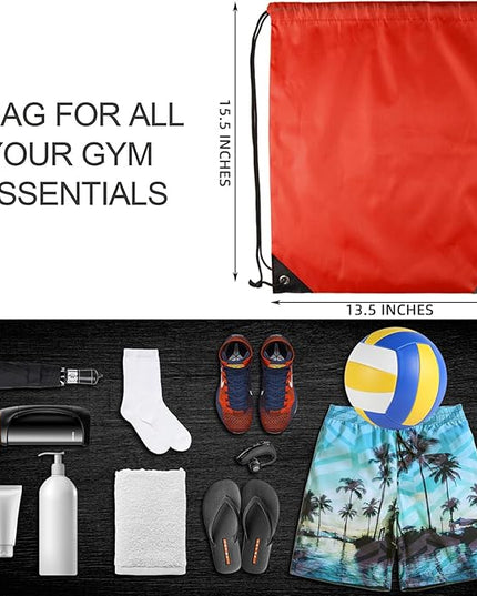 GoodtoU Nylon Drawstring Bags - Bulk 48Pcs Red Cinch Sack Gym Backpack for Sport, Traveling, Team