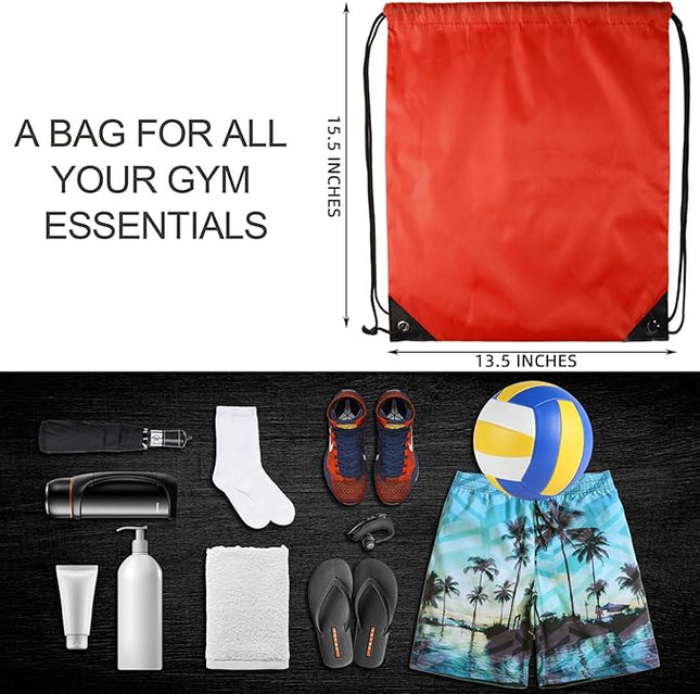GoodtoU Nylon Drawstring Bags - Bulk 48Pcs Red Cinch Sack Gym Backpack for Sport, Traveling, Team