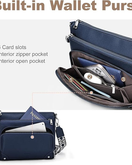 Anti-Theft Crossbody Purse for Women, Crossbody Shoulder Bag with Built-in Wallet & RFID Blocking for Travel Workout