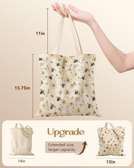 Canvas Tote Bag with Pockets - Aesthetic Reusable Totes for Women Ladies Cute Printed Cloths Canvas Shoulder Bag