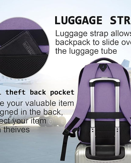 Laptop Backpack,Business Travel Anti Theft Slim Durable Laptops Backpack with USB Charging Port,Water Resistant College Computer Bag for Women & Men Fits 15.6 Inch Laptop and Notebook-Purple