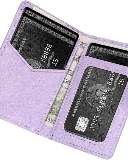 Ultra-Thin Magnetic Wallet Card Holder for iPhone and All MagSafe Protective Cases，Premium PU leather, powerful magnetic closure, stand function, 6 card slots (Purple)
